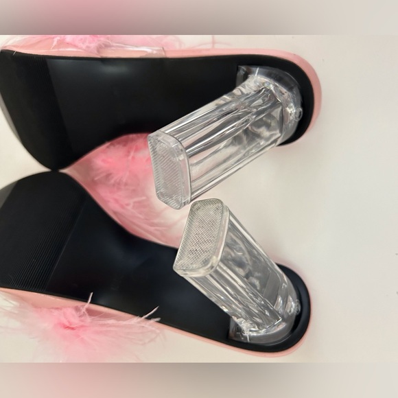 LIURUIJIA Square Toe Feathers High Heel Fur Mules Sandals Size 44 (US 11.5) - Picture 8 of 10